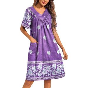 imageEkouaer Womens House Dress Floral Print Moo Moos Nightgowns Moomoo Dresses Mumus with PocketsPurple