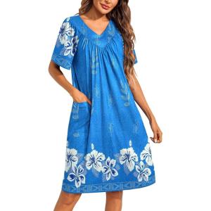 imageEkouaer Womens House Dress Floral Print Moo Moos Nightgowns Moomoo Dresses Mumus with PocketsSky Blue