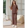 imageEkouaer Lounge Sets for Women Short Sleeve Tops and Long Pants Soft Comfy Pajamas Set 2 Piece Outfits SXXLBrown