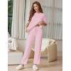 imageEkouaer Lounge Sets for Women Short Sleeve Tops and Long Pants Soft Comfy Pajamas Set 2 Piece Outfits SXXLPink