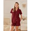 imageEkouaer Pajama Set Women Classic Loose Short Sleeve Button Down Pjs Set Soft Sleepwear Loungewear with PocketsBurgundy