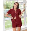 imageEkouaer Pajama Set Women Classic Loose Short Sleeve Button Down Pjs Set Soft Sleepwear Loungewear with PocketsBurgundy