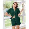 imageEkouaer Pajama Set Women Classic Loose Short Sleeve Button Down Pjs Set Soft Sleepwear Loungewear with PocketsDark Green