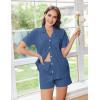imageEkouaer Pajama Set Women Classic Loose Short Sleeve Button Down Pjs Set Soft Sleepwear Loungewear with PocketsMarine Blue