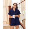 imageEkouaer Pajama Set Women Classic Loose Short Sleeve Button Down Pjs Set Soft Sleepwear Loungewear with PocketsNavy Blue