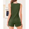 imageEkouaer Ribbed 2 Piece Lounge Sets Sleeveless Pajama Tank and Shorts Set Summer Pjs Loungewear Matching Outfits for WomenArmy Green