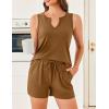 imageEkouaer Ribbed 2 Piece Lounge Sets Sleeveless Pajama Tank and Shorts Set Summer Pjs Loungewear Matching Outfits for WomenLight Brown