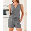 imageEkouaer Ribbed 2 Piece Lounge Sets Sleeveless Pajama Tank and Shorts Set Summer Pjs Loungewear Matching Outfits for WomenLight Gray