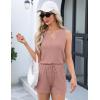 imageEkouaer Ribbed 2 Piece Lounge Sets Sleeveless Pajama Tank and Shorts Set Summer Pjs Loungewear Matching Outfits for WomenPink