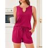 imageEkouaer Ribbed 2 Piece Lounge Sets Sleeveless Pajama Tank and Shorts Set Summer Pjs Loungewear Matching Outfits for WomenRose Red