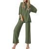 imageEkouaer Lounge Sets for Women Short Sleeve Tops and Long Pants Soft Comfy Pajamas Set 2 Piece Outfits SXXLArmy Green