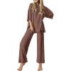 imageEkouaer Lounge Sets for Women Short Sleeve Tops and Long Pants Soft Comfy Pajamas Set 2 Piece Outfits SXXLBrown