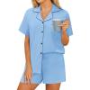 imageEkouaer Pajama Set Women Classic Loose Short Sleeve Button Down Pjs Set Soft Sleepwear Loungewear with PocketsBaby Blue