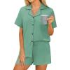 imageEkouaer Pajama Set Women Classic Loose Short Sleeve Button Down Pjs Set Soft Sleepwear Loungewear with PocketsGreen