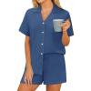 imageEkouaer Pajama Set Women Classic Loose Short Sleeve Button Down Pjs Set Soft Sleepwear Loungewear with PocketsMarine Blue
