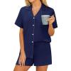 imageEkouaer Pajama Set Women Classic Loose Short Sleeve Button Down Pjs Set Soft Sleepwear Loungewear with PocketsNavy Blue
