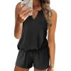 imageEkouaer Ribbed 2 Piece Lounge Sets Sleeveless Pajama Tank and Shorts Set Summer Pjs Loungewear Matching Outfits for WomenBlack