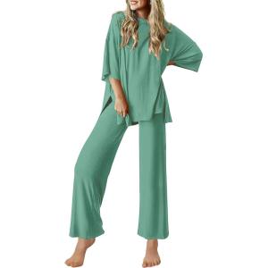 imageEkouaer Lounge Sets for Women Short Sleeve Tops and Long Pants Soft Comfy Pajamas Set 2 Piece Outfits SXXLGray Green