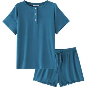 imageEkouaer Womens Pajama Sets 2 Piece Pjs Short Sleeve Lounge Set Soft Comfy Sleepwear Loungewear SXXLBlue