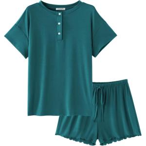 imageEkouaer Womens Pajama Sets 2 Piece Pjs Short Sleeve Lounge Set Soft Comfy Sleepwear Loungewear SXXLBlue Green