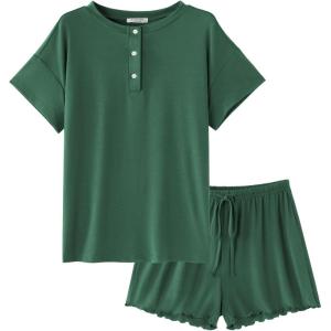 imageEkouaer Womens Pajama Sets 2 Piece Pjs Short Sleeve Lounge Set Soft Comfy Sleepwear Loungewear SXXLGray Green