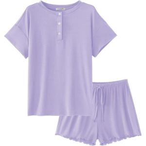imageEkouaer Womens Pajama Sets 2 Piece Pjs Short Sleeve Lounge Set Soft Comfy Sleepwear Loungewear SXXLLilac