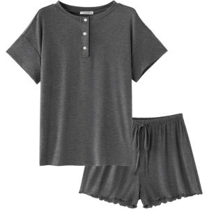 imageEkouaer Womens Pajama Sets 2 Piece Pjs Short Sleeve Lounge Set Soft Comfy Sleepwear Loungewear SXXLMedium Gray