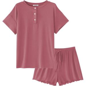 imageEkouaer Womens Pajama Sets 2 Piece Pjs Short Sleeve Lounge Set Soft Comfy Sleepwear Loungewear SXXLOld Rose