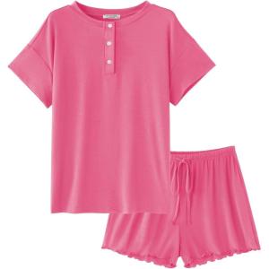 imageEkouaer Womens Pajama Sets 2 Piece Pjs Short Sleeve Lounge Set Soft Comfy Sleepwear Loungewear SXXLRose Red