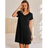 imageEkouaer Nightgowns for Women Short Sleeve Sleepshirt V Neck Short Nightshirt Pullover Soft Ruffled Sleepwear SXXXLBlack