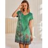 imageEkouaer Nightgowns for Women Short Sleeve Sleepshirt V Neck Short Nightshirt Pullover Soft Ruffled Sleepwear SXXXLGreen Flower