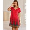 imageEkouaer Nightgowns for Women Short Sleeve Sleepshirt V Neck Short Nightshirt Pullover Soft Ruffled Sleepwear SXXXLRed Feather