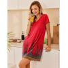 imageEkouaer Nightgowns for Women Short Sleeve Sleepshirt V Neck Short Nightshirt Pullover Soft Ruffled Sleepwear SXXXLRed Feather