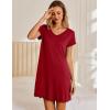 imageEkouaer Nightgowns for Women Short Sleeve Sleepshirt V Neck Short Nightshirt Pullover Soft Ruffled Sleepwear SXXXLWine Red