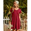 imageEkouaer Nightgowns for Women Short Sleeve Sleepshirt V Neck Short Nightshirt Pullover Soft Ruffled Sleepwear SXXXLWine Red