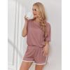 imageEkouaer Women Pajamas set Loose Soft Lounge Set Crew Neck TShirts Top and Sport Shorts Tracksuit with PocketsPale Violet Red