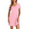 imageEkouaer Nightgowns for Women Short Sleeve Sleepshirt V Neck Short Nightshirt Pullover Soft Ruffled Sleepwear SXXXLPink
