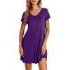 imageEkouaer Nightgowns for Women Short Sleeve Sleepshirt V Neck Short Nightshirt Pullover Soft Ruffled Sleepwear SXXXLPurple