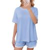 imageEkouaer Women Pajamas set Loose Soft Lounge Set Crew Neck TShirts Top and Sport Shorts Tracksuit with PocketsBaby Blue