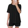 imageEkouaer Women Pajamas set Loose Soft Lounge Set Crew Neck TShirts Top and Sport Shorts Tracksuit with PocketsBlack