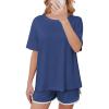 imageEkouaer Women Pajamas set Loose Soft Lounge Set Crew Neck TShirts Top and Sport Shorts Tracksuit with PocketsPrussian Blue