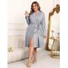 imageEkouaer Plus Size Robes for Women Lightweight Bathrobe V Neck Kimono Loungewear Soft Maternity Robes with Pockets 1X5XLight Gray