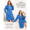 imageEkouaer Plus Size Robes for Women Lightweight Bathrobe V Neck Kimono Loungewear Soft Maternity Robes with Pockets 1X5XSky Blue