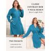 imageEkouaer Plus Size Robes for Women Lightweight Bathrobe V Neck Kimono Loungewear Soft Maternity Robes with Pockets 1X5XTeal