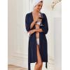 imageEkouaer Robes for Women Knee Length Kimono Bathrobe Lightweight 34 Sleeve Sleepwear Soft Loungewear with Pockets SXXLNavy