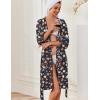 imageEkouaer Robes for Women Knee Length Kimono Bathrobe Lightweight 34 Sleeve Sleepwear Soft Loungewear with Pockets SXXLNavy Floral