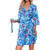 imageEkouaer Robes for Women Knee Length Kimono Bathrobe Lightweight 34 Sleeve Sleepwear Soft Loungewear with Pockets SXXLAqua Floral