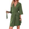 imageEkouaer Robes for Women Knee Length Kimono Bathrobe Lightweight 34 Sleeve Sleepwear Soft Loungewear with Pockets SXXLArmy Green