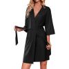 imageEkouaer Robes for Women Knee Length Kimono Bathrobe Lightweight 34 Sleeve Sleepwear Soft Loungewear with Pockets SXXLBlack