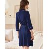 imageEkouaer Women Robes Shawl Collar Bathrobe Short Kimono Robe Soft Knit Bathrobes Ladies Sleepwear with Pockets SXXLNavy Blue
